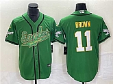 Men's Philadelphia Eagles #11 A. J. Brown Green Gold Cool Base Baseball Stitched Jersey,baseball caps,new era cap wholesale,wholesale hats